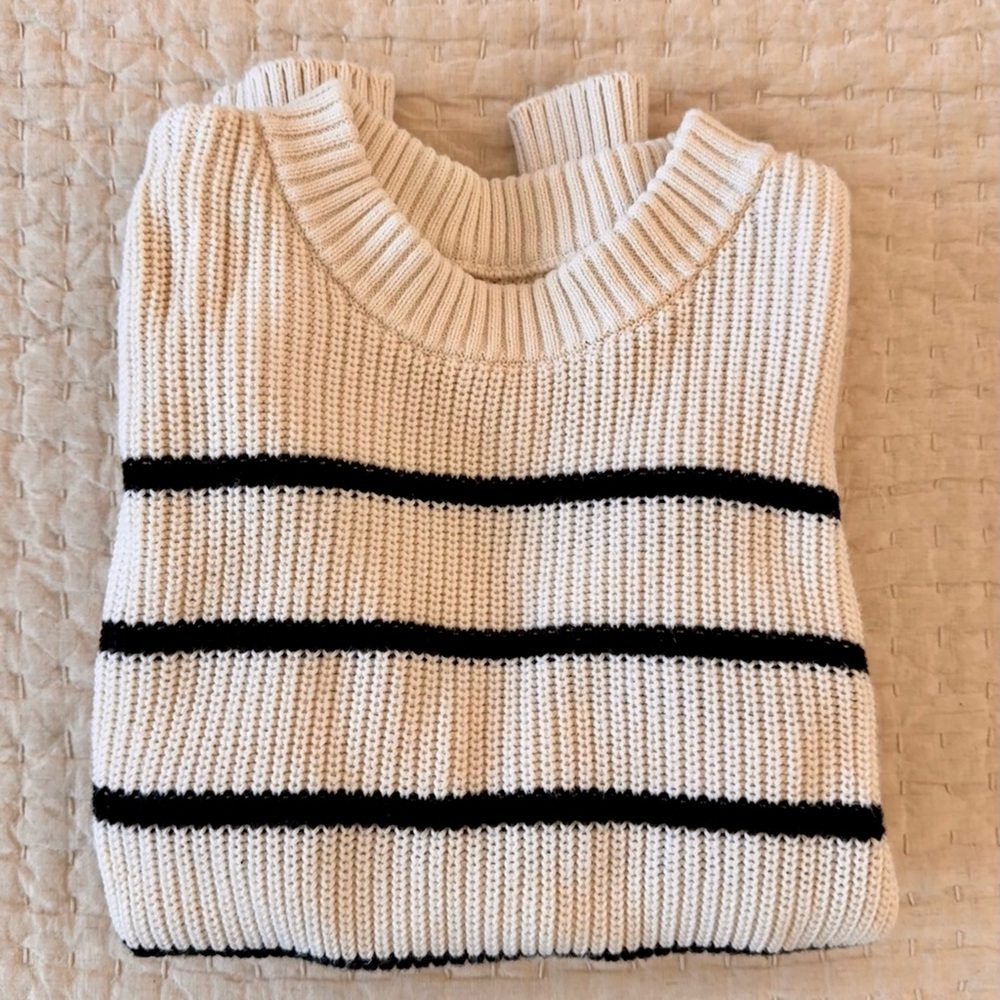 Tradlands Shelter Cotton Crew Sweater, Cream with black Stripes, size XS